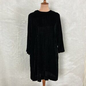 Heidi Merrick California Black Velvet Long Sleeve Split Sides Tunic Dress M